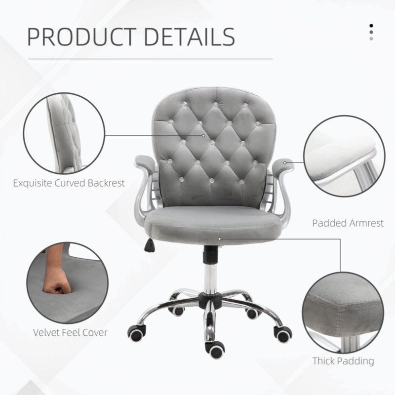 Mercer41 Allgaier Velvet Executive Office Chair with Padded Armrests Adjustable Height Wayfair